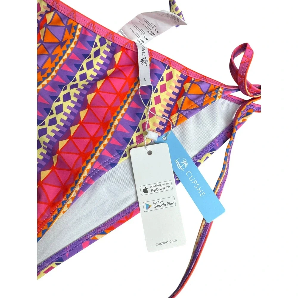 Cupshe Womens Geometric Tribal Print Bikini Set Purple Orange Pink‎ Size L NEW